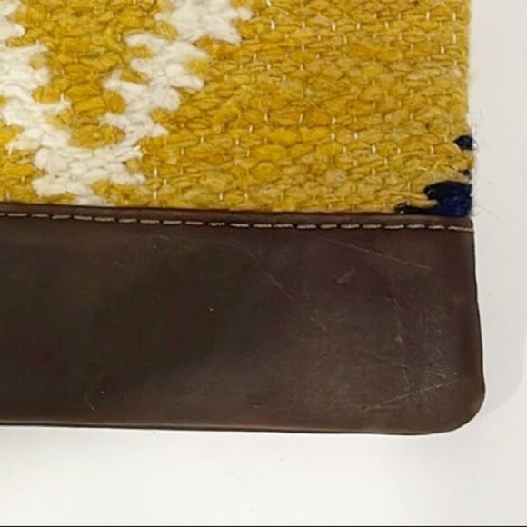 Achiote Guatemalan Goods Wool Full Grain Leather Pouch yellow Aztec - Picture 9 of 9